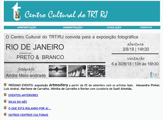Leiaute da pgina do Centro Cultural no Portal do TRT RJ